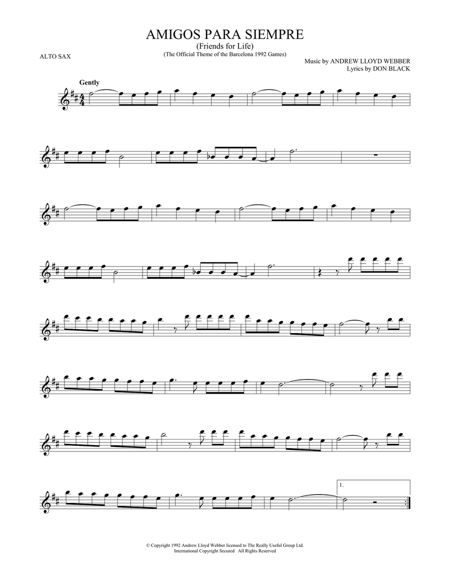 Amigos Para Siempre (Friends For Life) Alto Saxophone scores gallery preview page 1