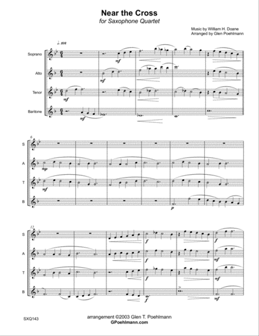 NEAR THE CROSS - SAXOPHONE QUARTET - unaccompanied Saxophone Quartet scores gallery preview page 1