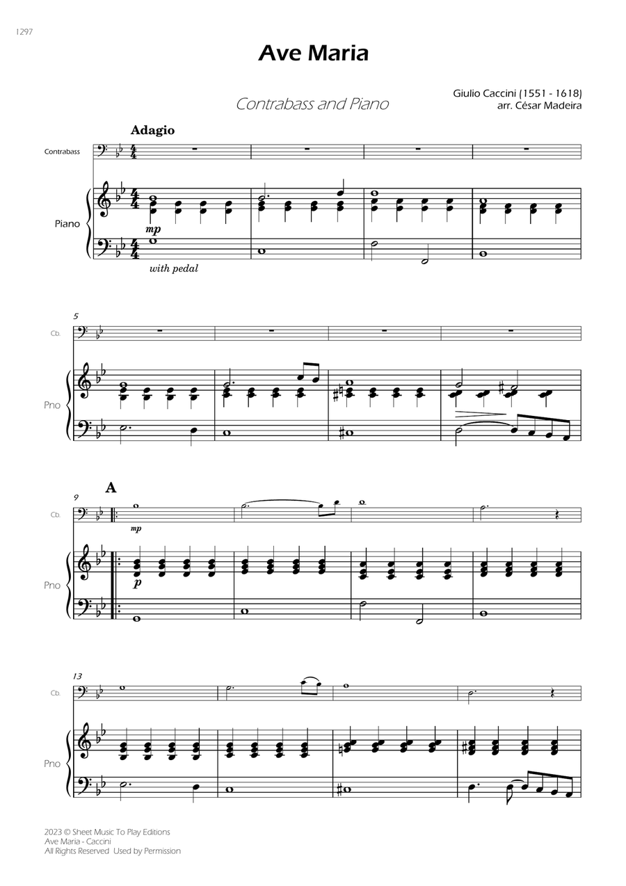 Caccini - Ave Maria - Contrabass and Piano (Full Score and Parts) Double Bass scores gallery preview page 3