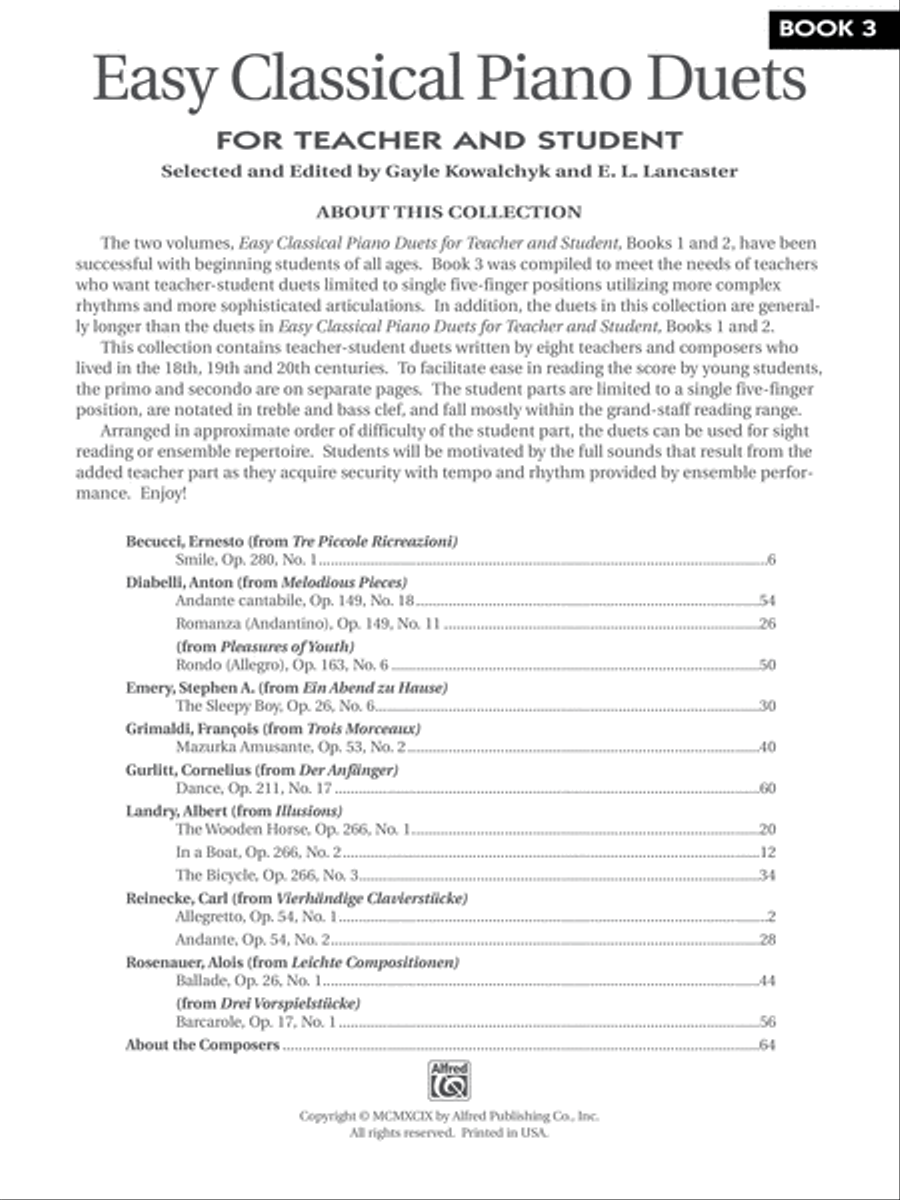 Easy Classical Piano Duets for Teacher and Student, Book 3 Small Ensemble scores gallery preview page 9