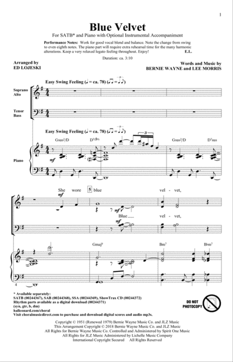 Blue Velvet 4-Part scores gallery preview page 1