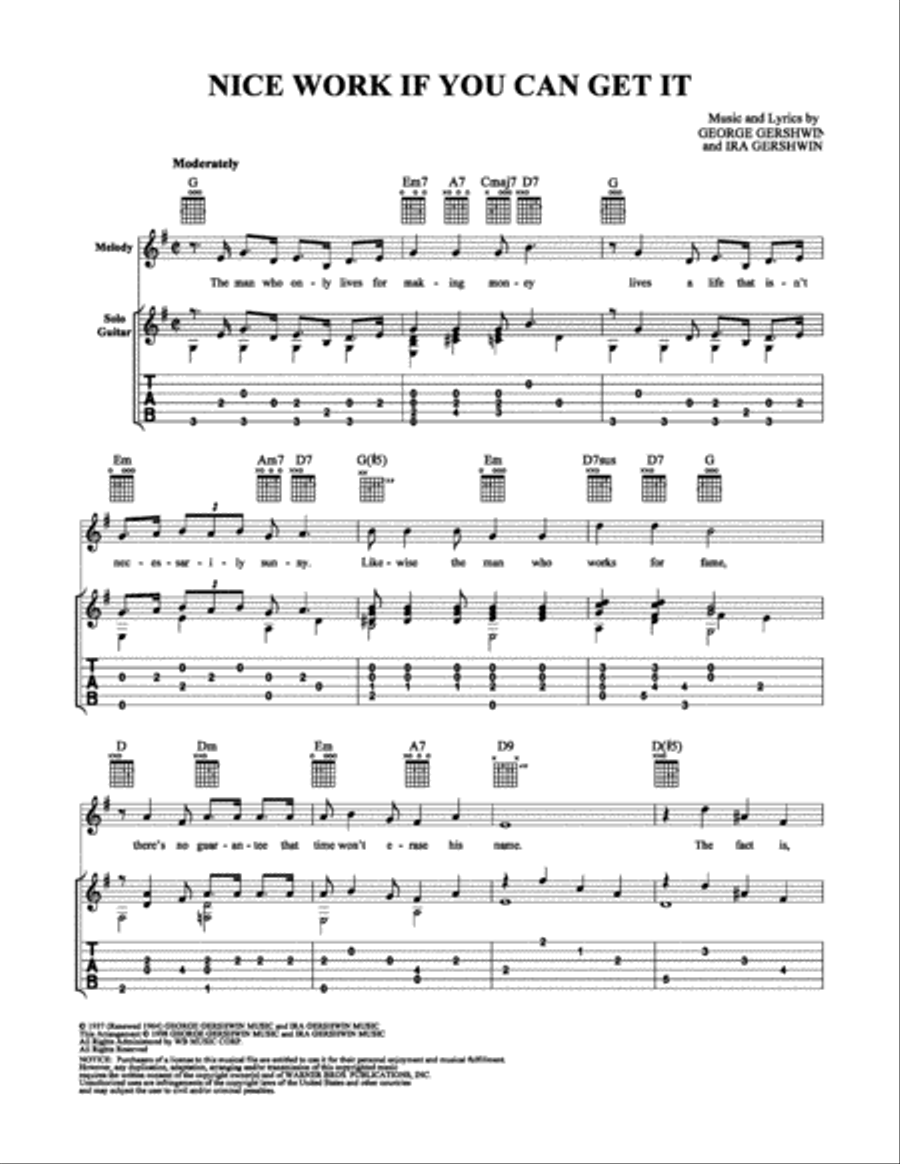 Nice Work If You Can Get It Guitar Tablature scores gallery preview page 1