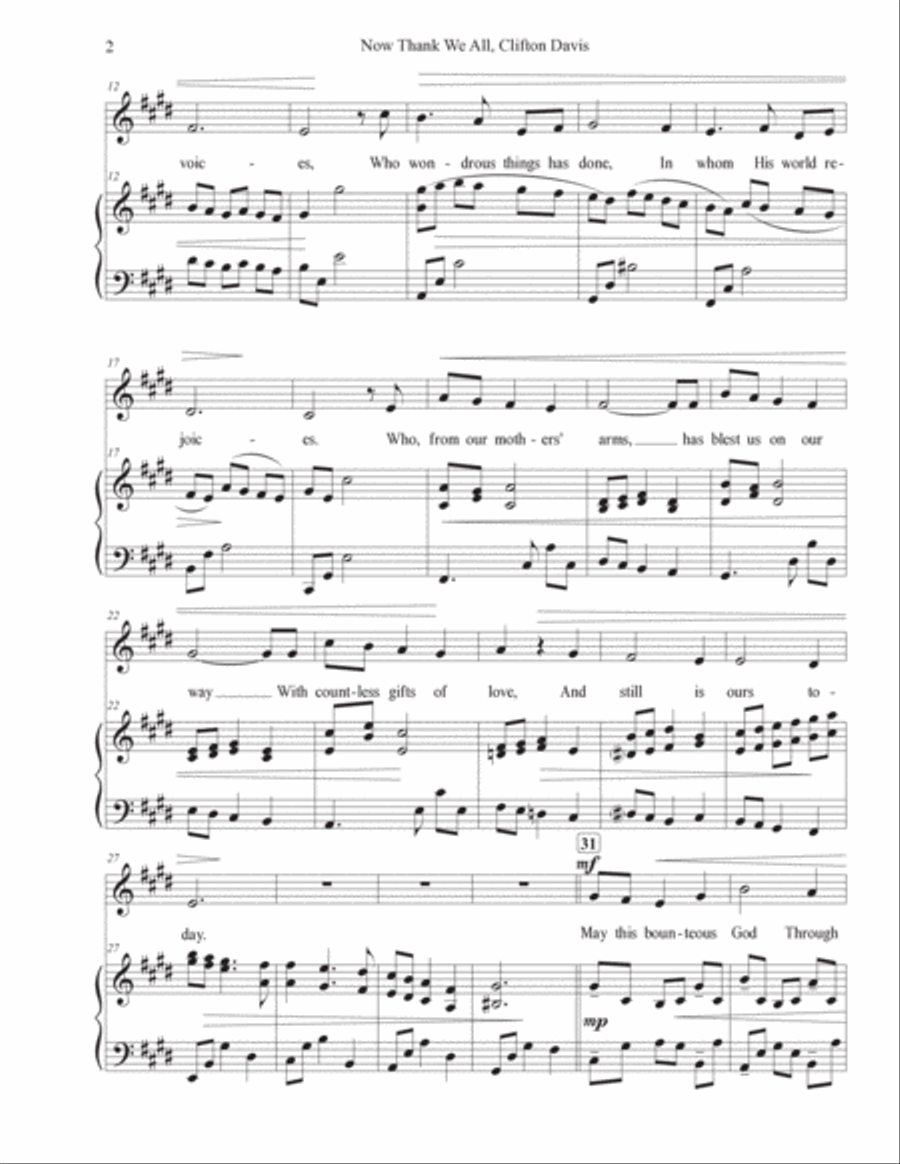 Now Thank We All our God (solo voice/piano) from Hymn Texts with Teaching Tunes by Clifton Davis Small Ensemble scores gallery preview page 3
