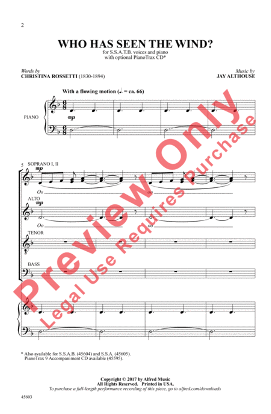 Who Has Seen the Wind? 4-Part scores gallery preview page 2