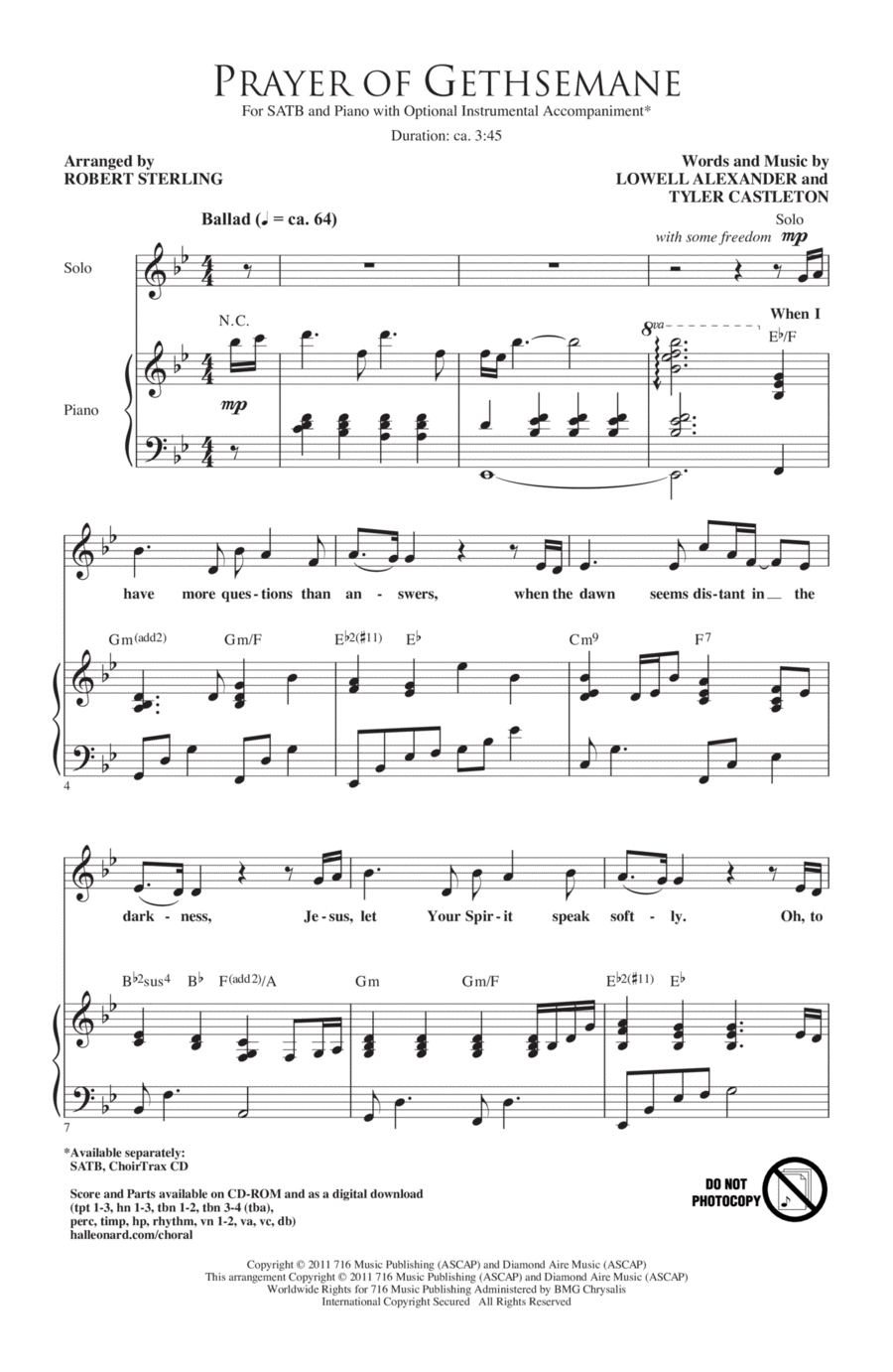 Prayer Of Gethsemane 4-Part scores gallery preview page 1