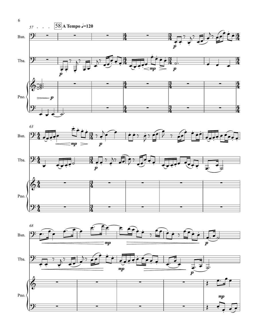 Interplay for Bassoon/Trombone/Euphonium, Tuba/Bass Clarinet and Piano Small Ensemble scores gallery preview page 6