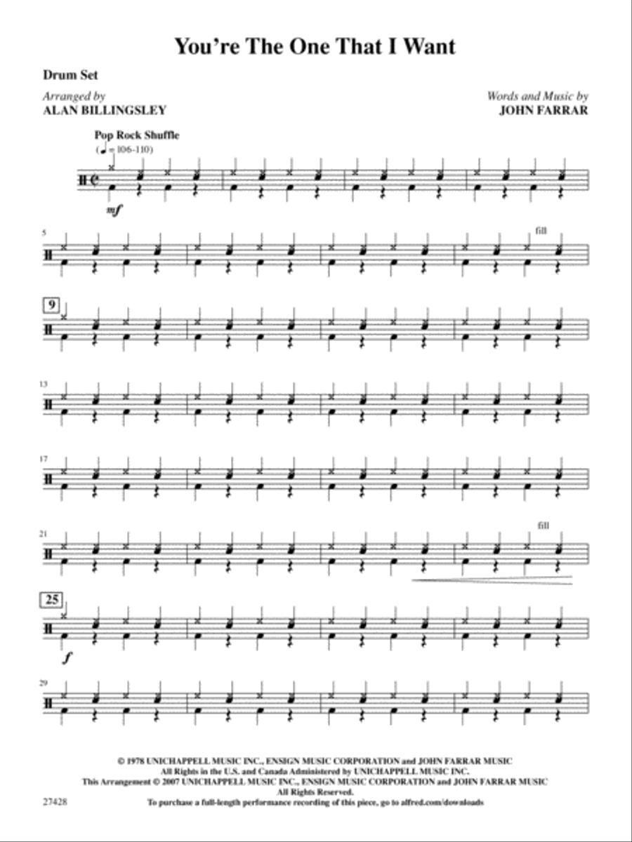 You're the One That I Want (from Grease): Drums Drums scores gallery preview page 1