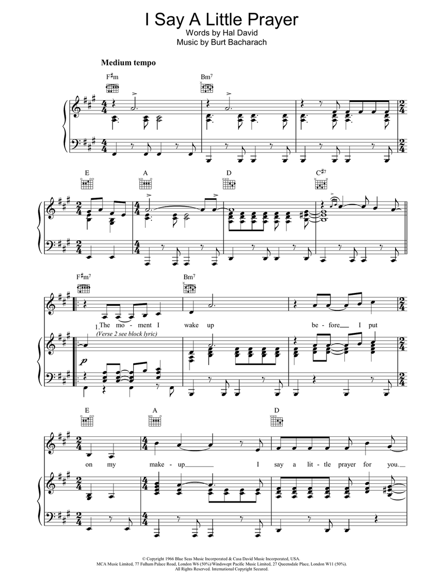 I Say A Little Prayer I Say A Little Prayer Piano, Vocal, Guitar scores gallery preview page 1