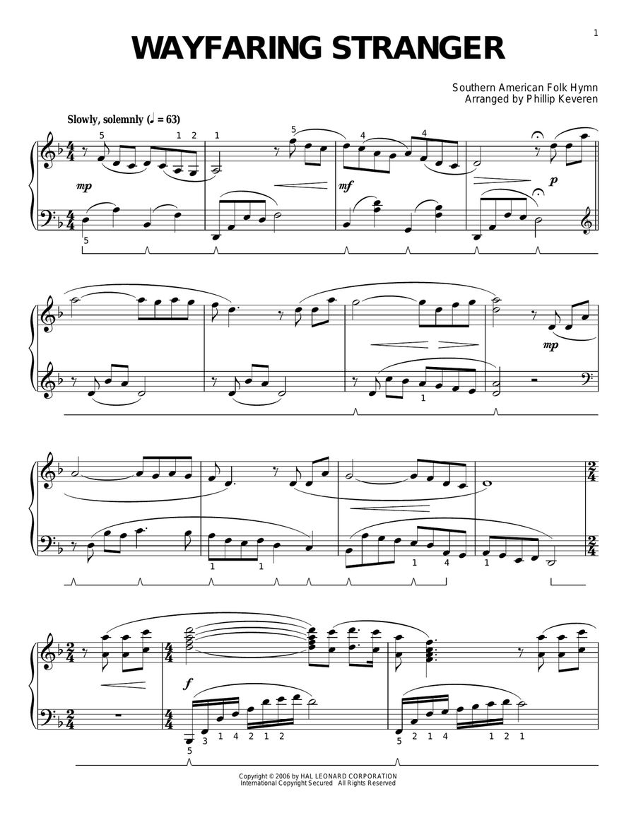 Wayfaring Stranger (arr. Phillip Keveren) Piano Solo scores gallery preview page 1