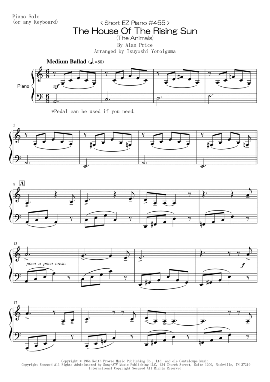 The House Of The Rising Sun Easy Piano scores gallery preview page 1