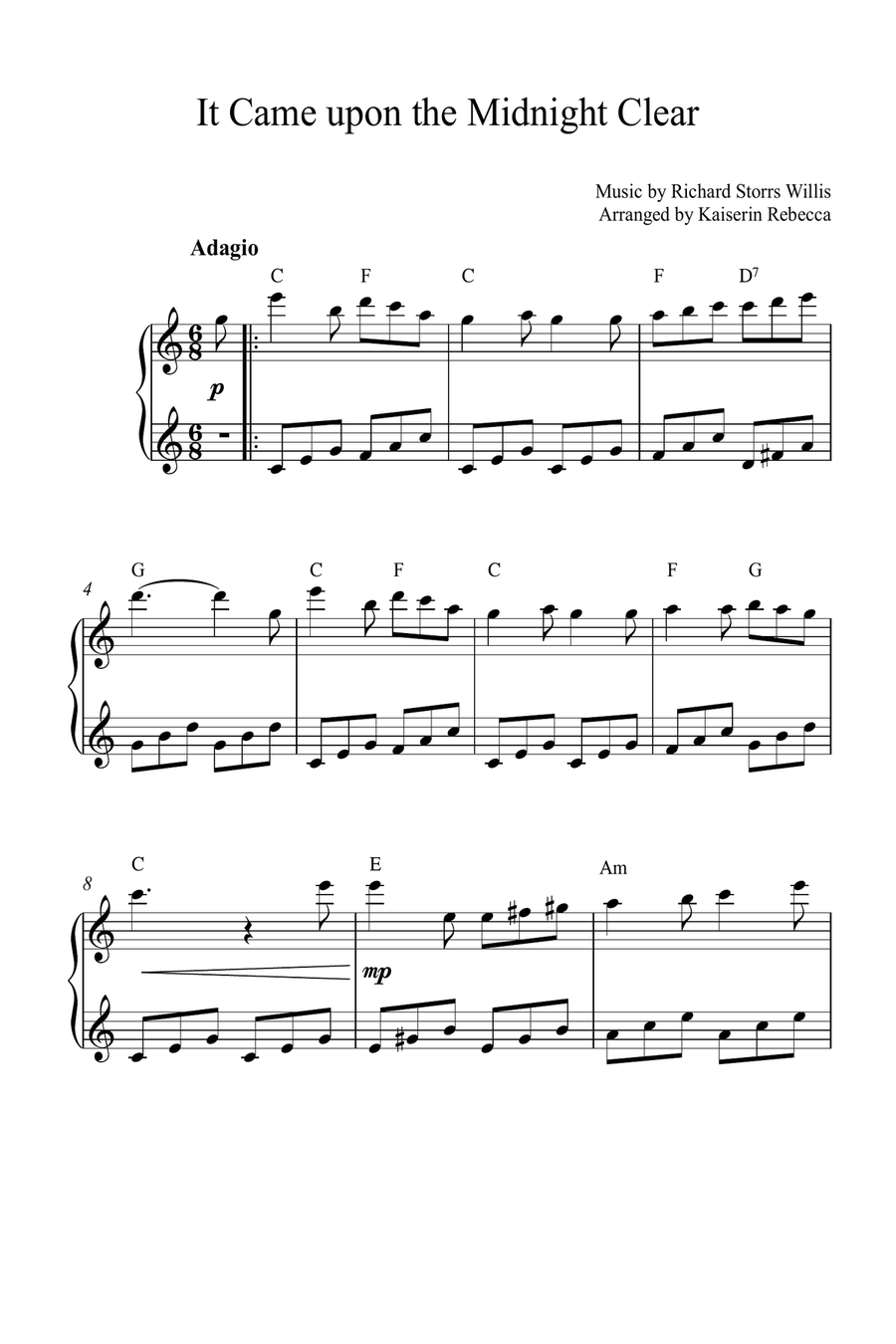 It Came upon the Midnight Clear (Music box version) Piano Method scores gallery preview page 1