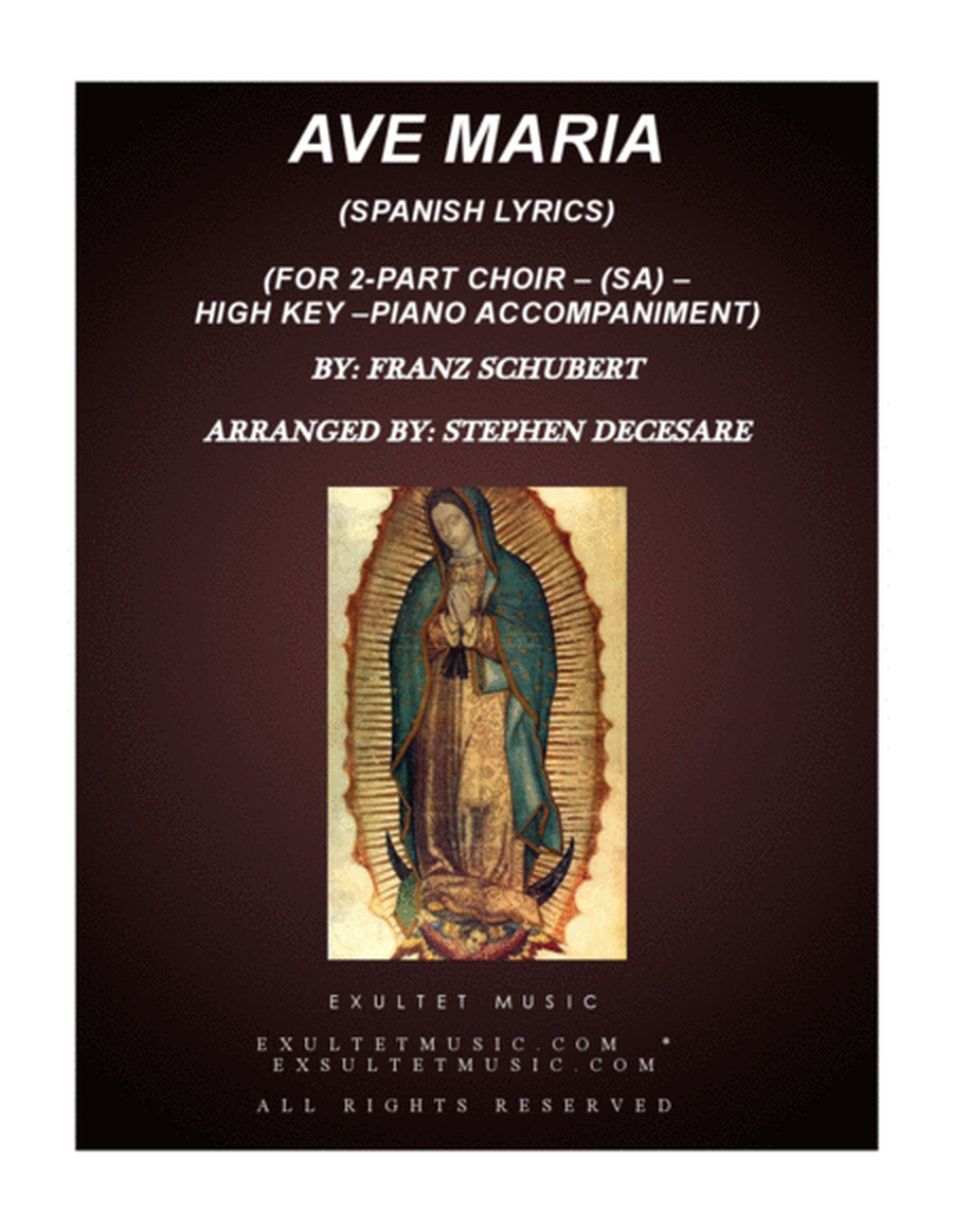 Ave Maria (Spanish Lyrics - for 2-part choir - (SA) - High Key - Piano) image number null