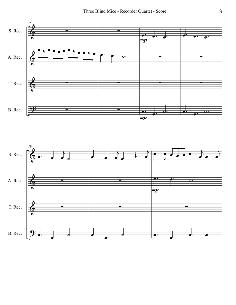 Three Blind Mice for Recorder Quartet Small Ensemble scores gallery preview page 3