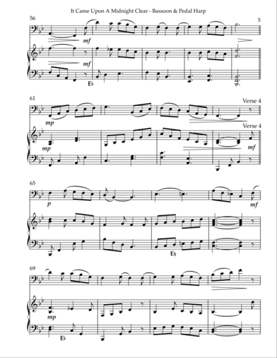 It Came Upon A Midnight Clear, Duet for Bassoon & Pedal Harp Bassoon scores gallery preview page 5