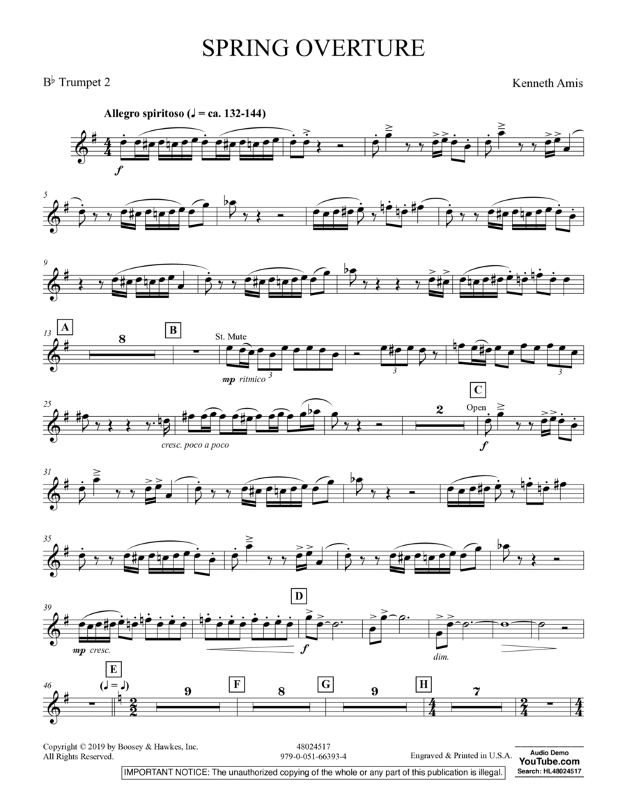 Spring Overture - Bb Trumpet 2 Concert Band scores gallery preview page 1