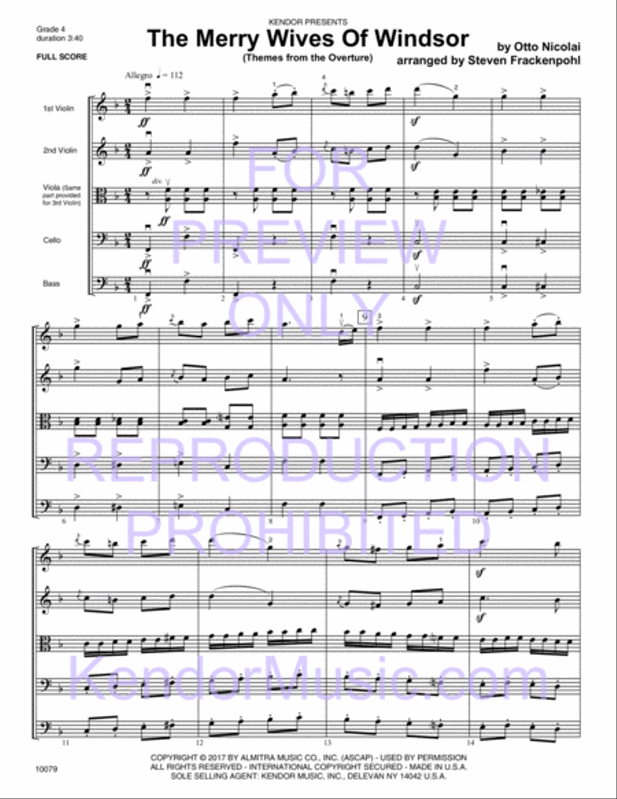 Merry Wives Of Windsor, The (Themes From The Overture) (Full Score) Orchestra scores gallery preview page 3