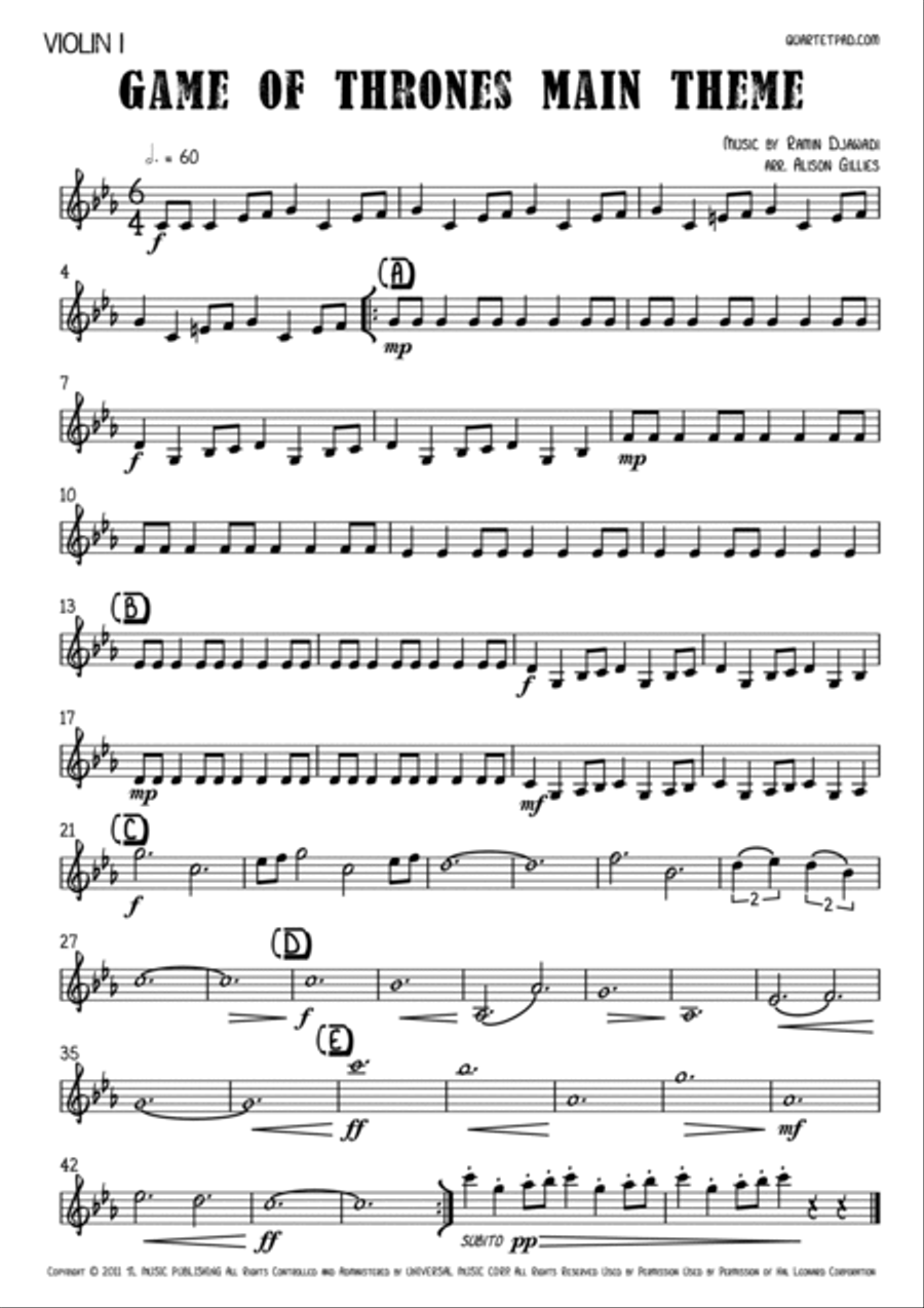 Game Of Thrones String Quartet scores gallery preview page 4