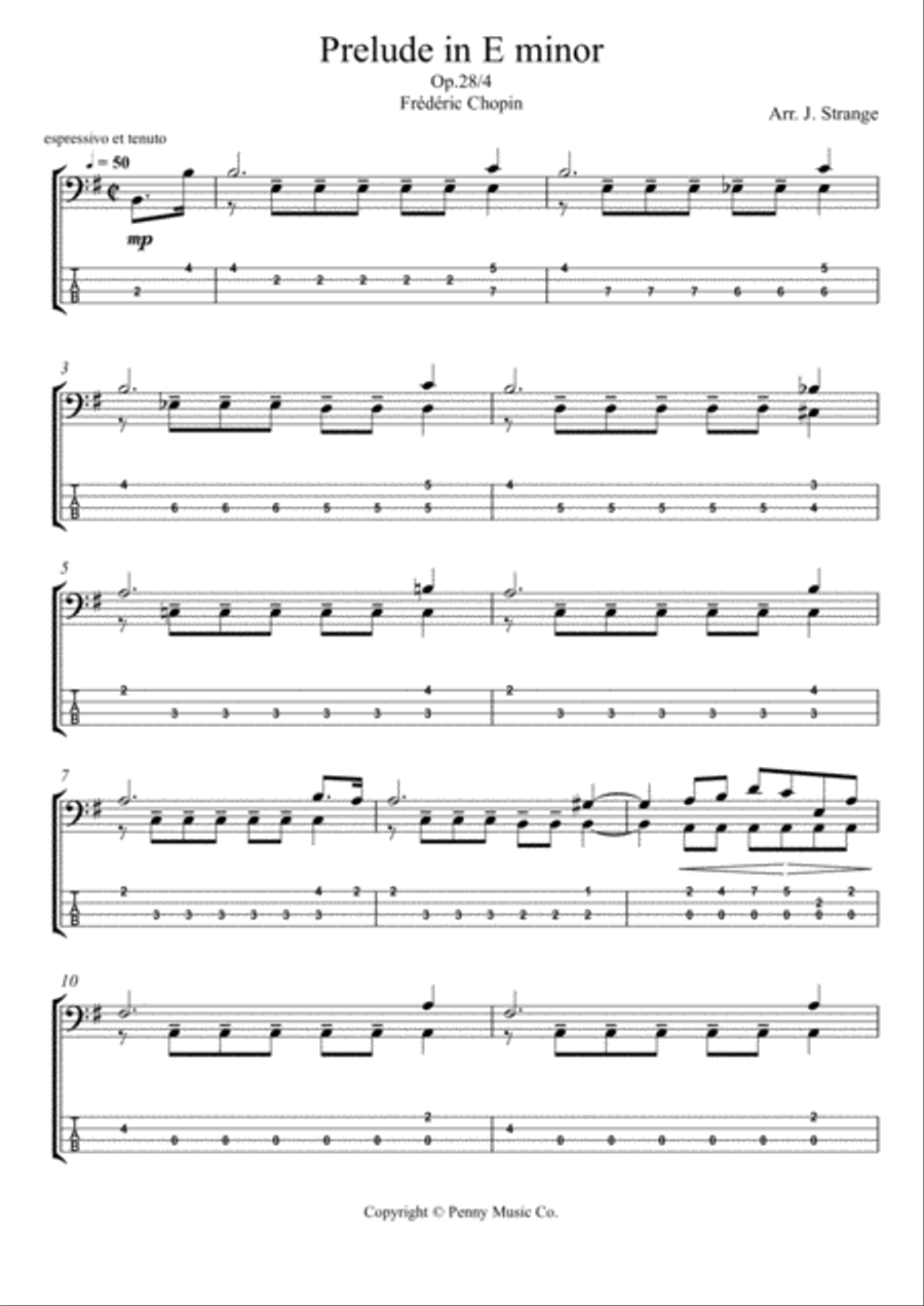 Prelude in E minor for solo Bass Guitar Bass Guitar scores gallery preview page 4