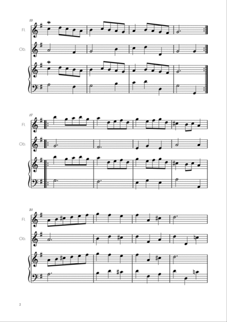 Minuet in G major BWV Anh. 114 - Bach - Flute and Oboe w/ Piano Woodwind Duet scores gallery preview page 2