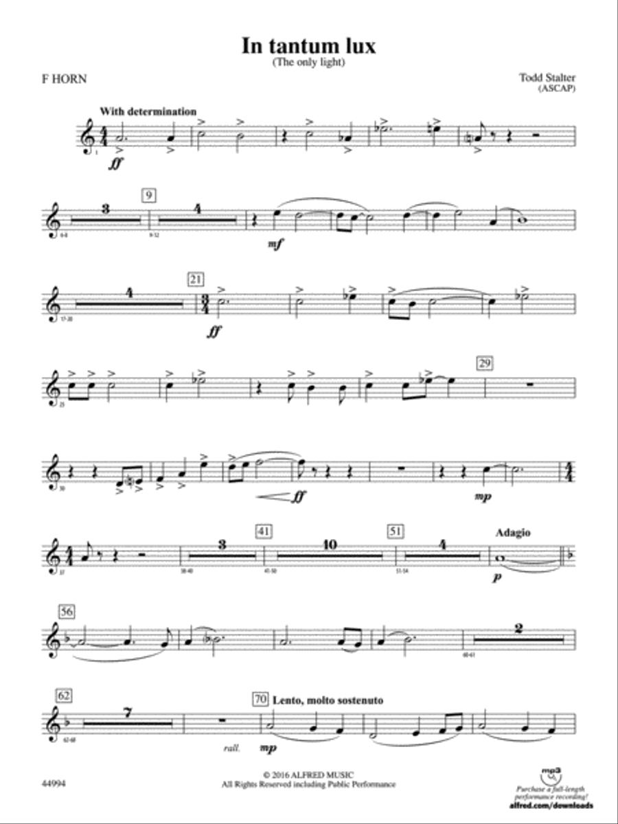 In tantum lux: 1st F Horn Concert Band scores gallery preview page 1