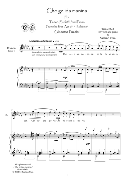 Puccini - La Bohème (Act1) Che gelida manina - Tenor and piano image number null