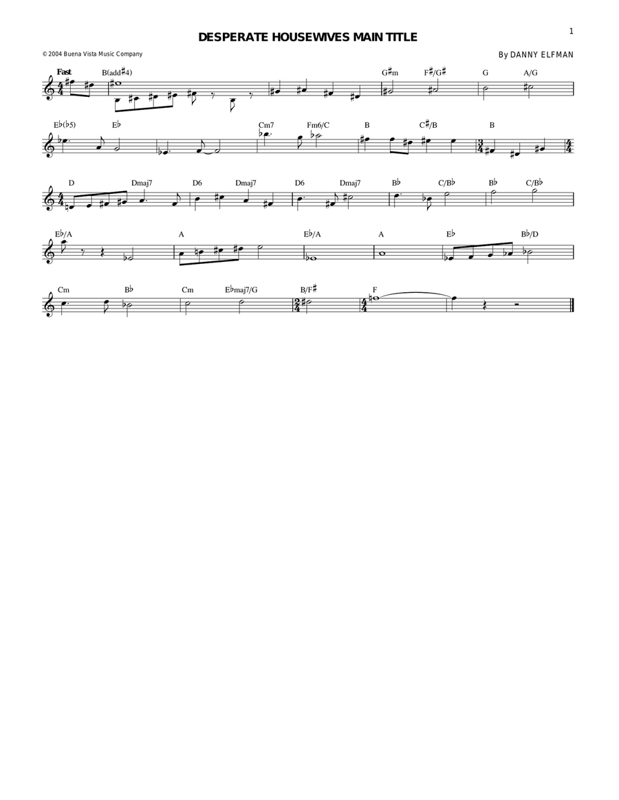 Desperate Housewives Main Title Guitar scores gallery preview page 1