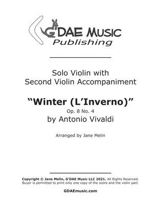 Book cover for Vivaldi - "Winter" Violin Concerto in F minor Op. 8 No. 4 - with Second Violin Accompaniment