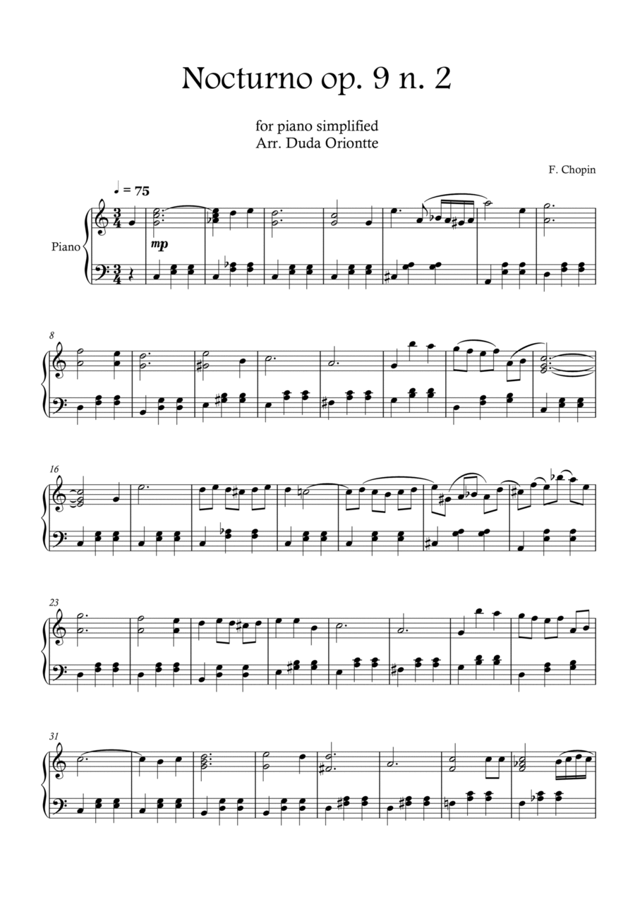 Nocturno op. 9 no. 2 (piano - SIMPLIFIED) CHOPIN Piano Method scores gallery preview page 1