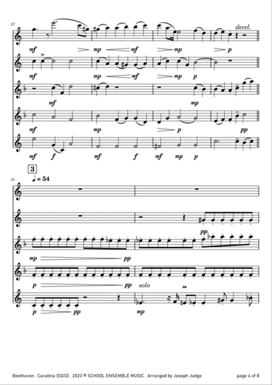 Cavatina by Beethoven for Saxophone Quintet in Schools Saxophone Quintet scores gallery preview page 4