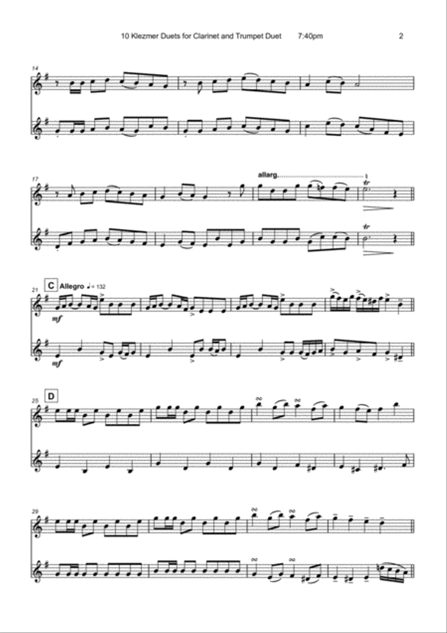 10 Klezmer Duets for Clarinet and Trumpet Clarinet scores gallery preview page 4