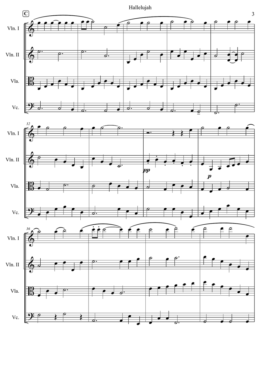 Hallelujah String Quartet scores gallery preview page 4