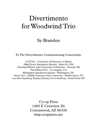 Book cover for Divertimento for Woodwind Trio