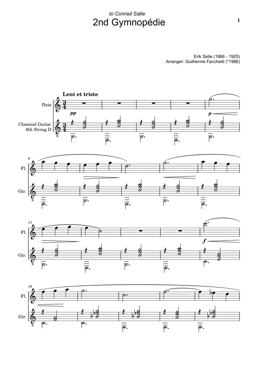 Erik Satie - 2nd Gymnopédie. Arrangement for Flute and Classical Guitar image number null