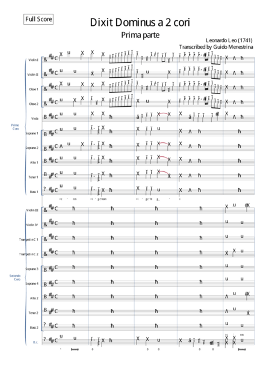Leonardo Leo - Dixit Dominus a 2 cori, 1741, Primo movimento 4-Part scores gallery preview page 2