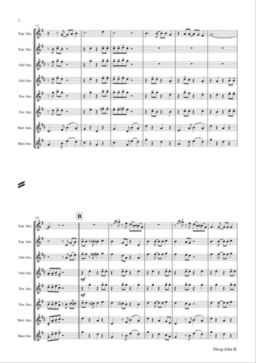 Sloop John B. - Caribian Folk Song - Saxophone Quintet Saxophone Quintet scores gallery preview page 2