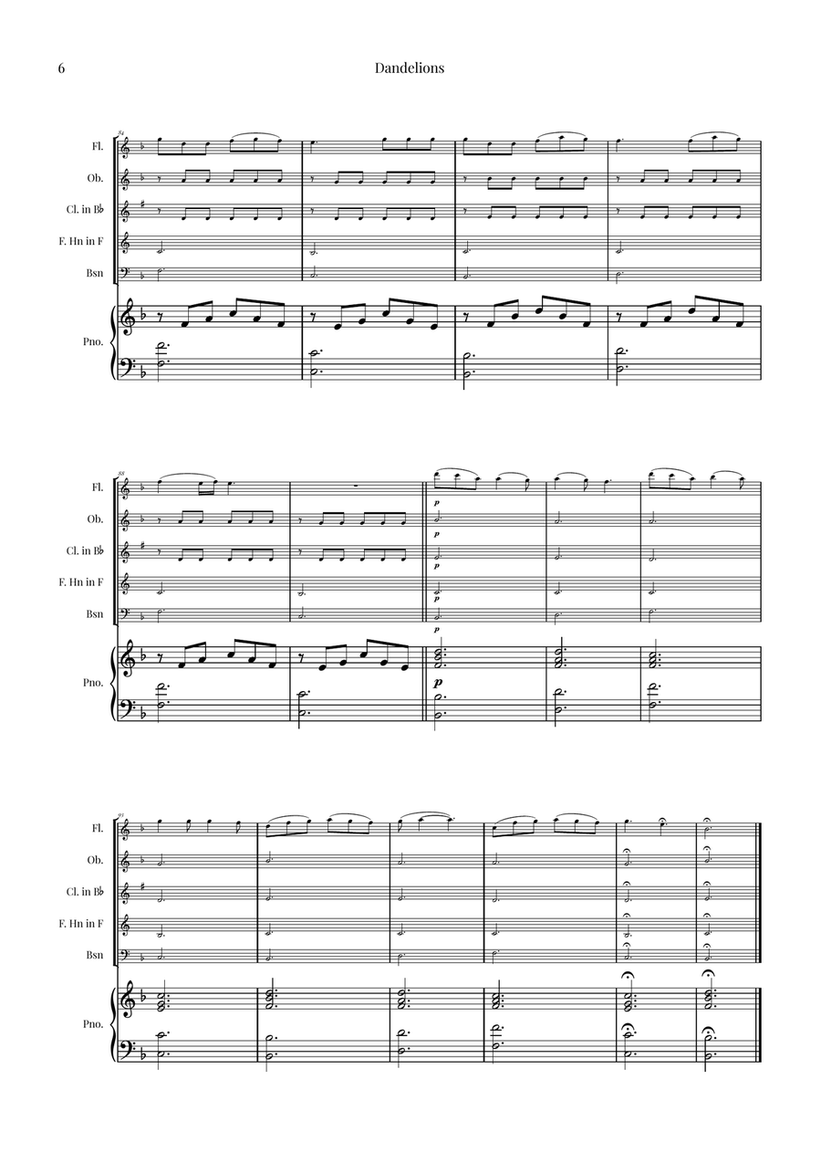 Dandelions Woodwind Quintet scores gallery preview page 6