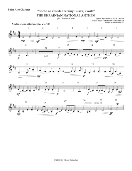 Ukrainian National Anthem for Clarinet Choir