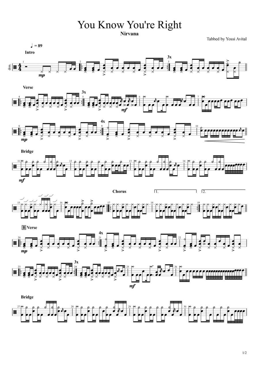 You Know You're Right Drum Set scores gallery preview page 1