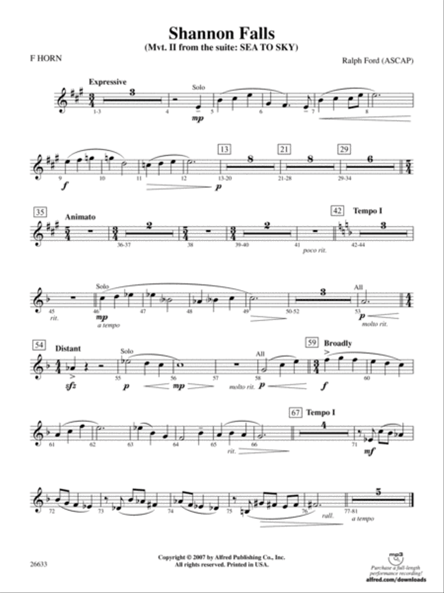 Shannon Falls: 1st F Horn Full Orchestra scores gallery preview page 1