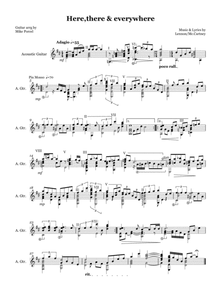 Here, There And Everywhere by The Beatles Guitar Solo - Digital Sheet Music