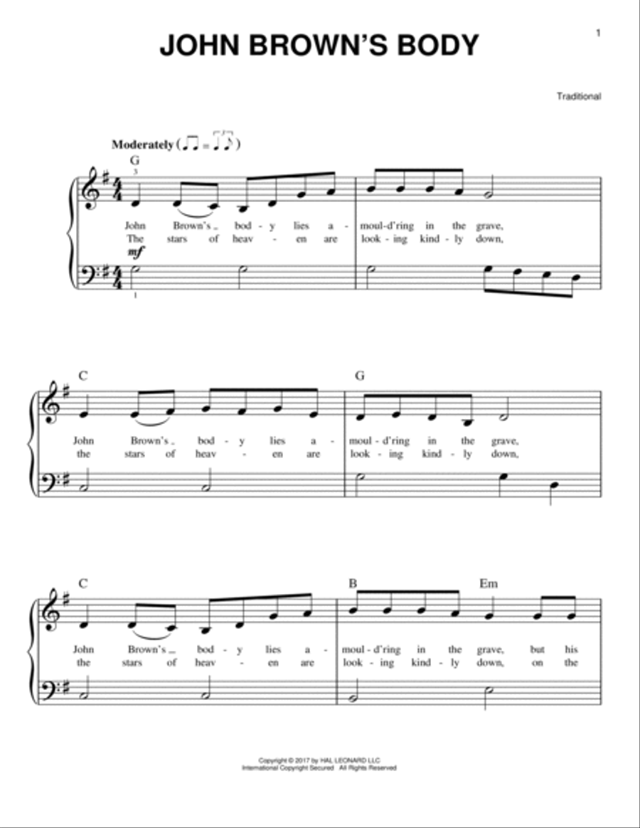 John Brown's Body Easy Piano scores gallery preview page 1