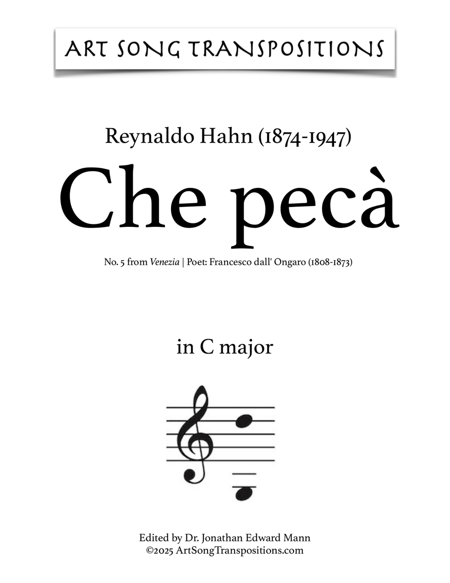 HAHN: Che pecà (transposed to C major) Piano, Vocal scores gallery preview page 1