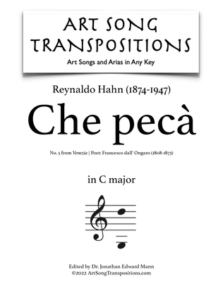 Book cover for HAHN: Che pecà (transposed to C major)