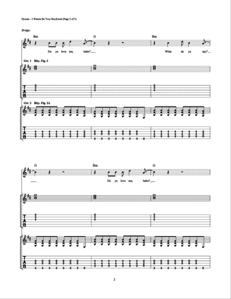 I Wanna Be Your Boyfriend Electric Guitar scores gallery preview page 2