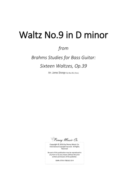 Brahms Waltz No.9 in D minor for Bass Guitar