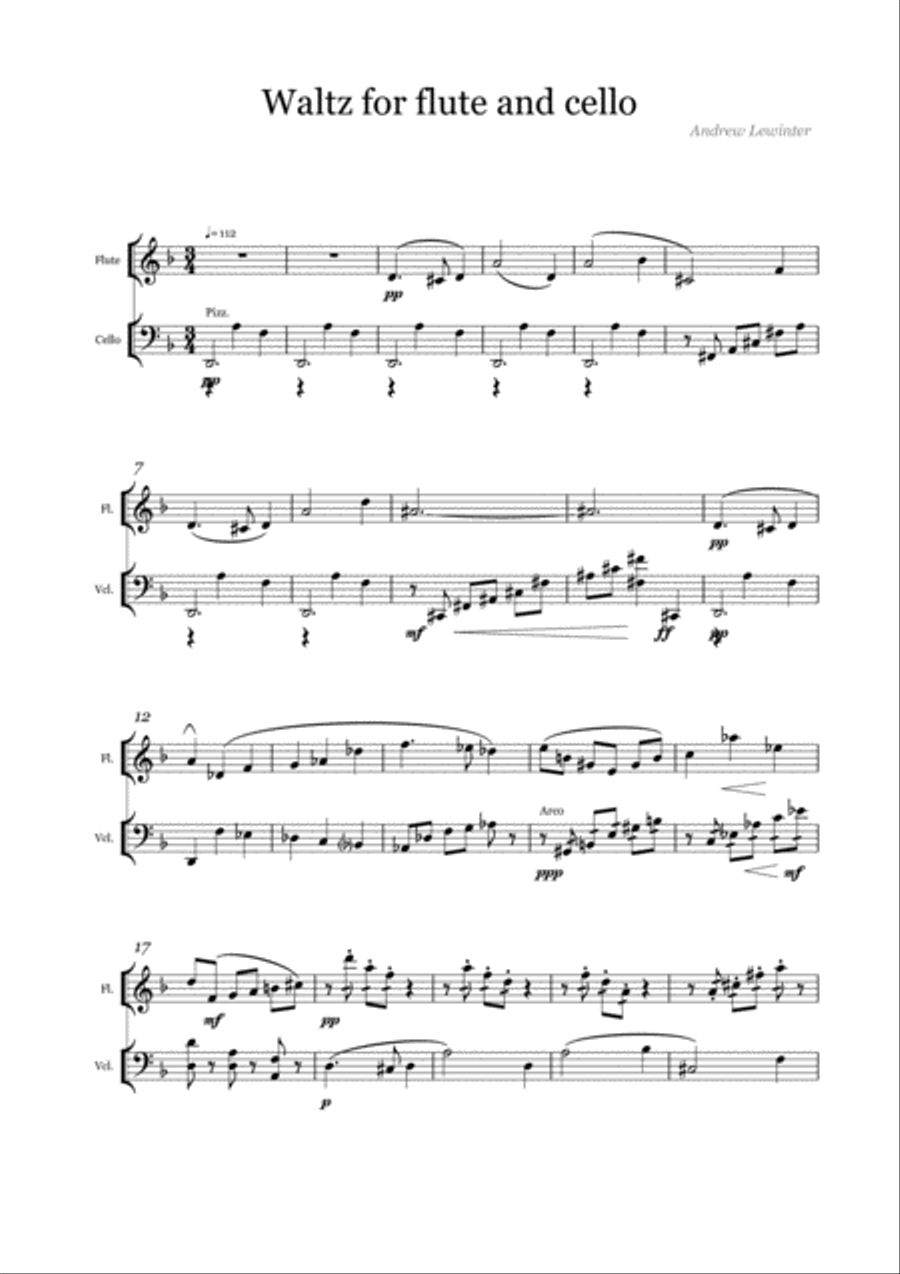 Waltz for Flute and Cello Flute scores gallery preview page 1