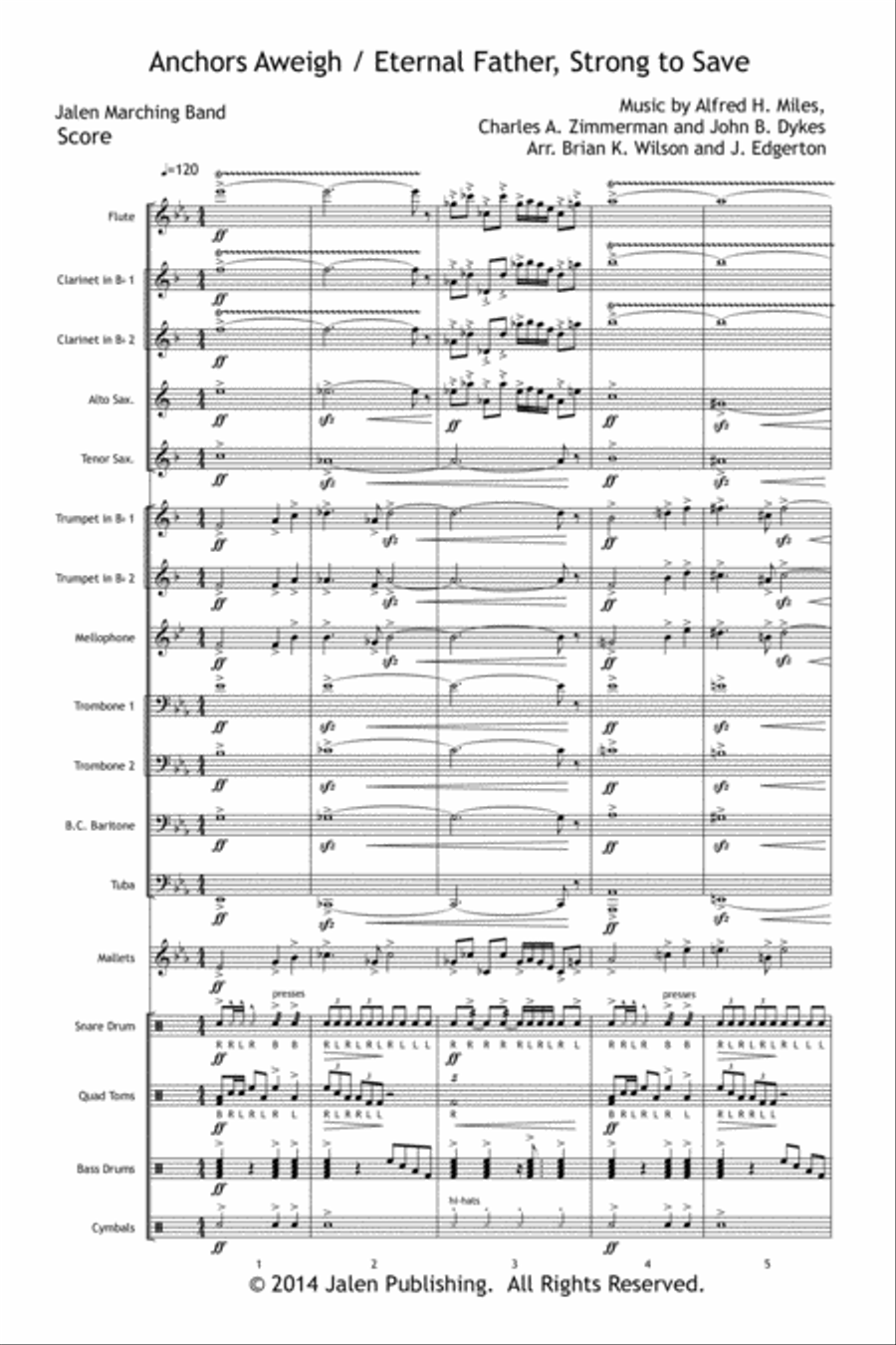 Anchors Aweigh / Eternal Father, Strong to Save Marching Band scores gallery preview page 2