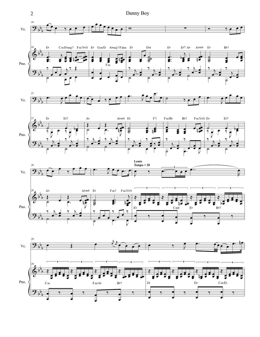 Danny Boy (Funeral Version) (Cello Solo and Piano) Piano scores gallery preview page 2