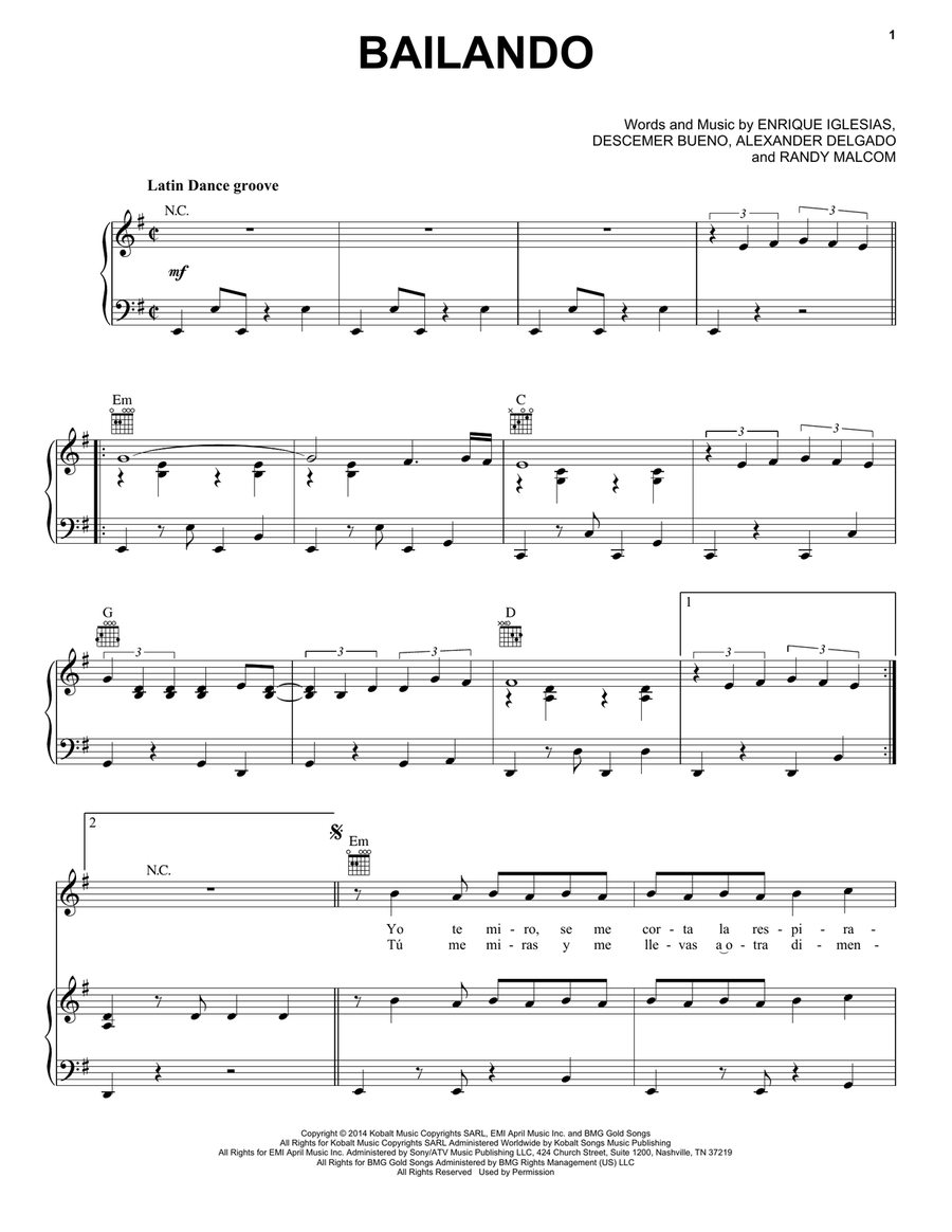 Bailando Bailando Piano, Vocal, Guitar scores gallery preview page 1