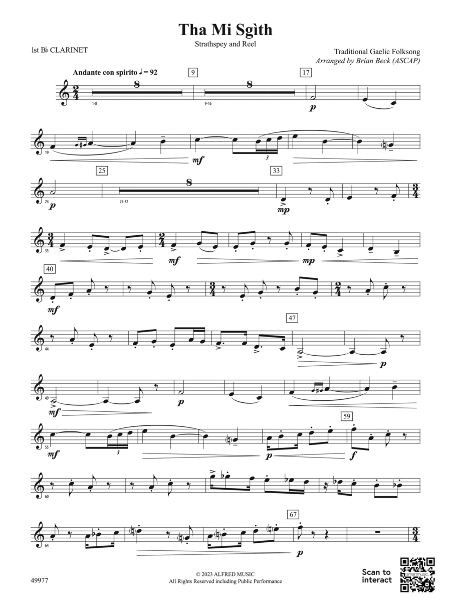 Tha Mi Sgìth: 1st B-flat Clarinet Concert Band scores gallery preview page 1